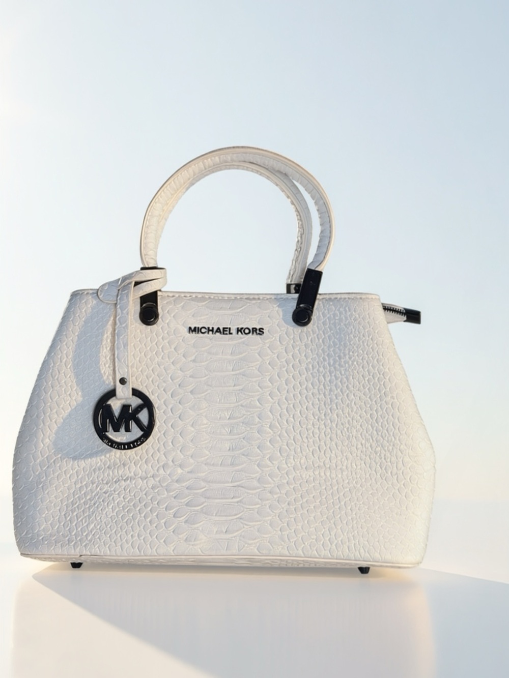 Michael Kors Snakeskin Embossed Leather Satchel Tote | Cream/Ivory | Large